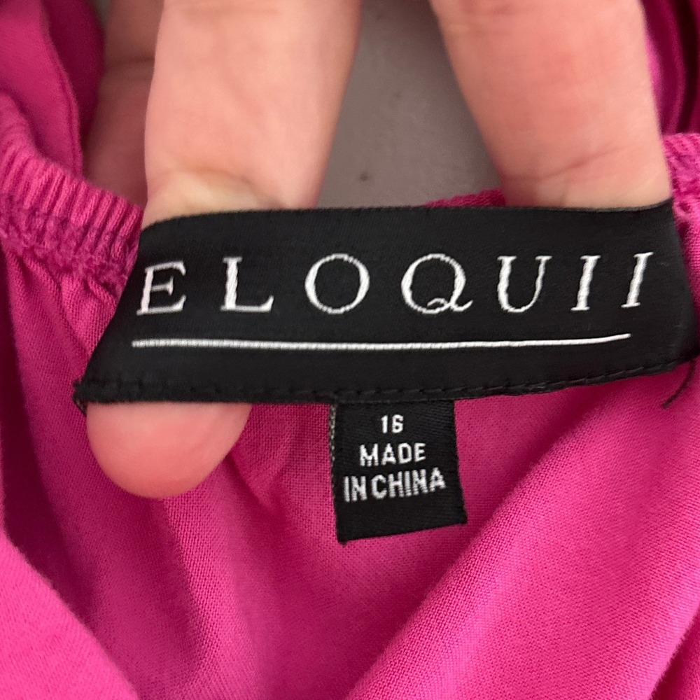ELOQUII Dress 16 Pink Maxi Ruffle Keyhole Back Tiered Sleeveless Summer Resort - Picture 10 of 12